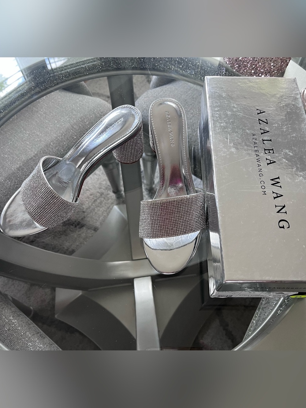 Akira Silver Rhinestone Slide Heels